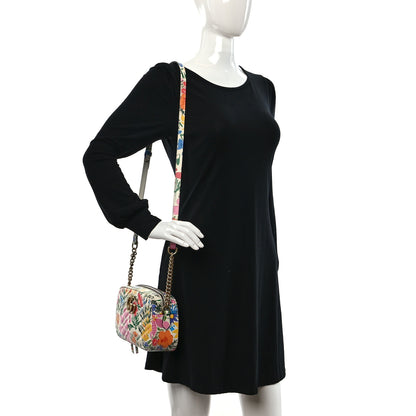 Gucci X KEN SCOTT Calfskin Matelasse Floral Print Small GG Marmont Chain Shoulder Bag Ivory Pink 3 of 9