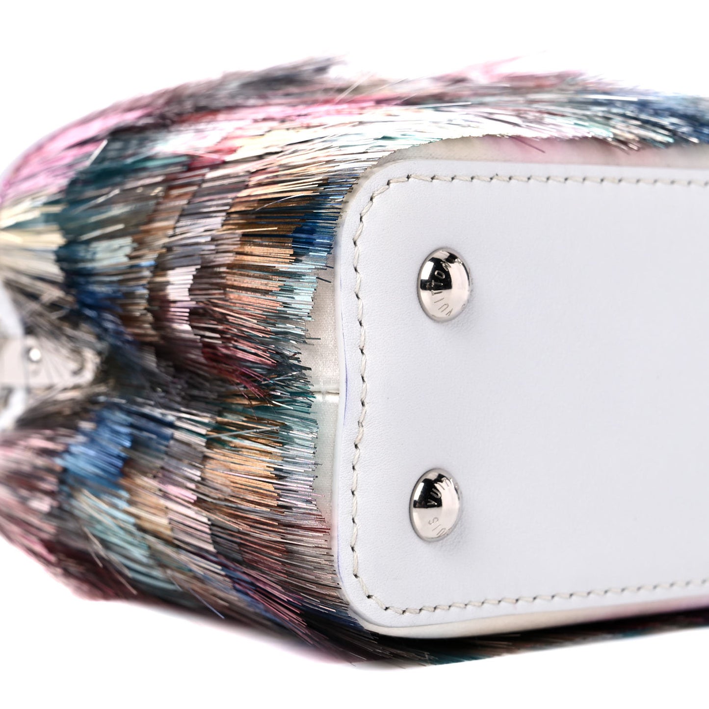 Calfskin Tinsel Fringe Capucines Mini White Multicolor