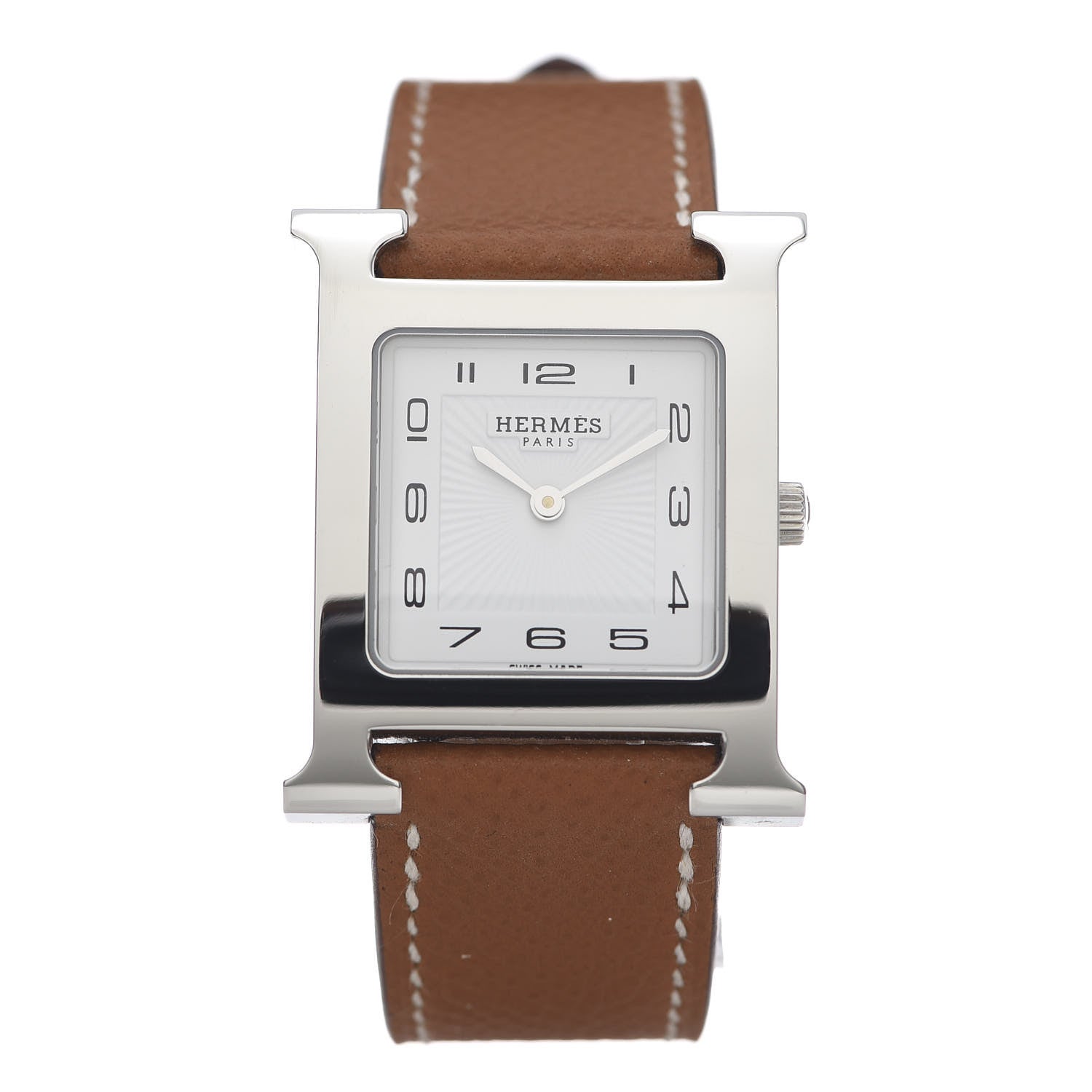 Hermes Stainless Steel Barenia 26mm Heure H Hour Quartz Watch Fauve 1 of 8