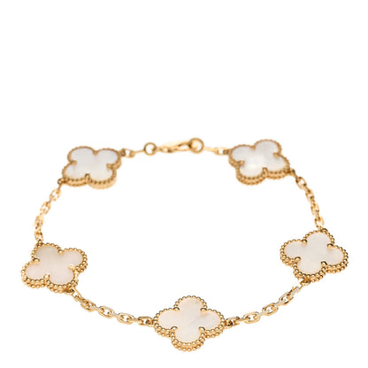 Van Cleef & Arpels 18K Yellow Gold Mother of Pearl 5 Motifs Vintage Alhambra Bracelet 1 of 5