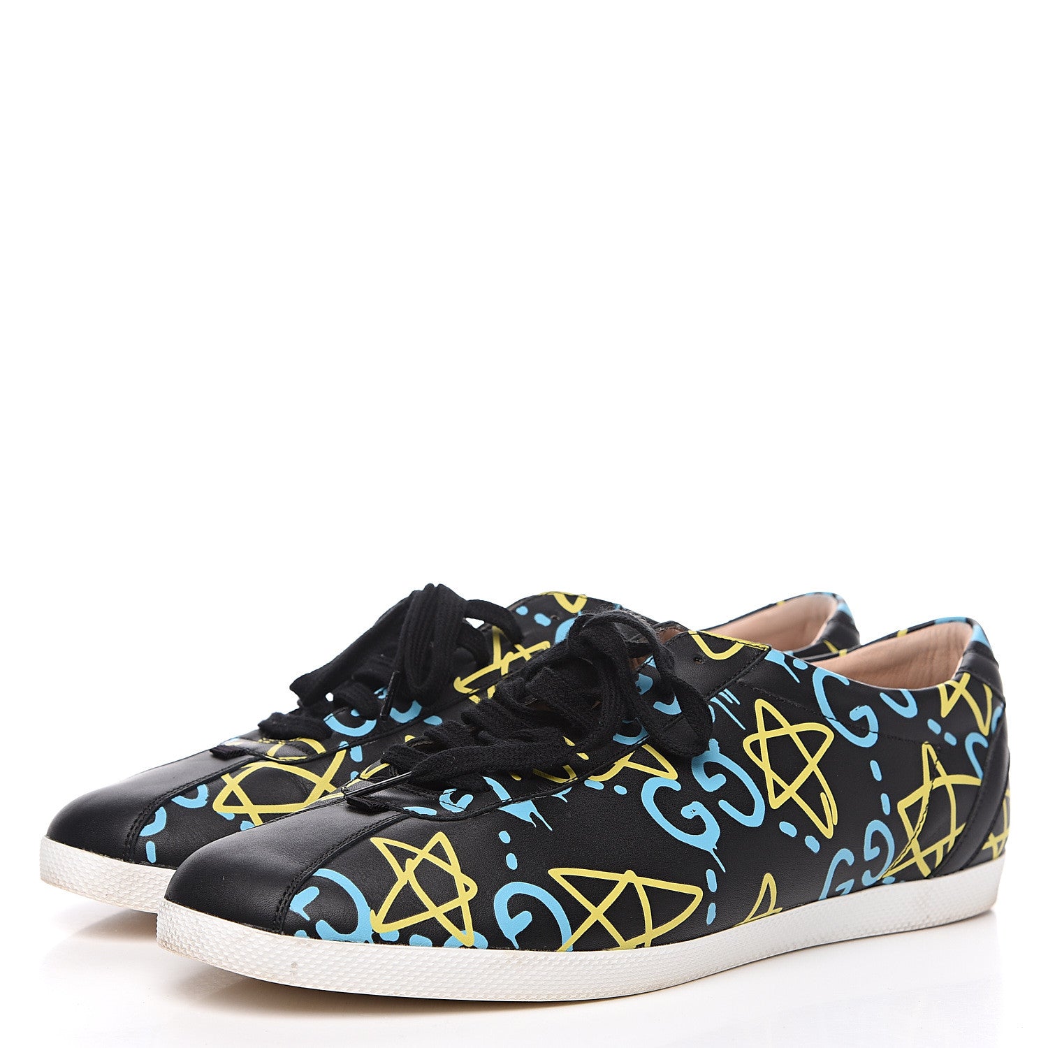 Gucci Calfskin GucciGhost Print Mens Low Top Sneakers 11 Black New Acquamarine 3 of 10