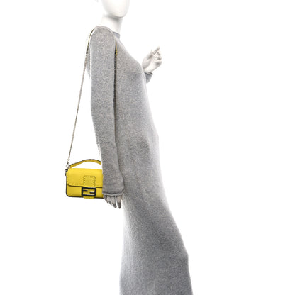 Fendi Cuoio Roma Sellerissima Nappa Sintetica Tape Stitch Mini Baguette Acid Yellow 2 of 11