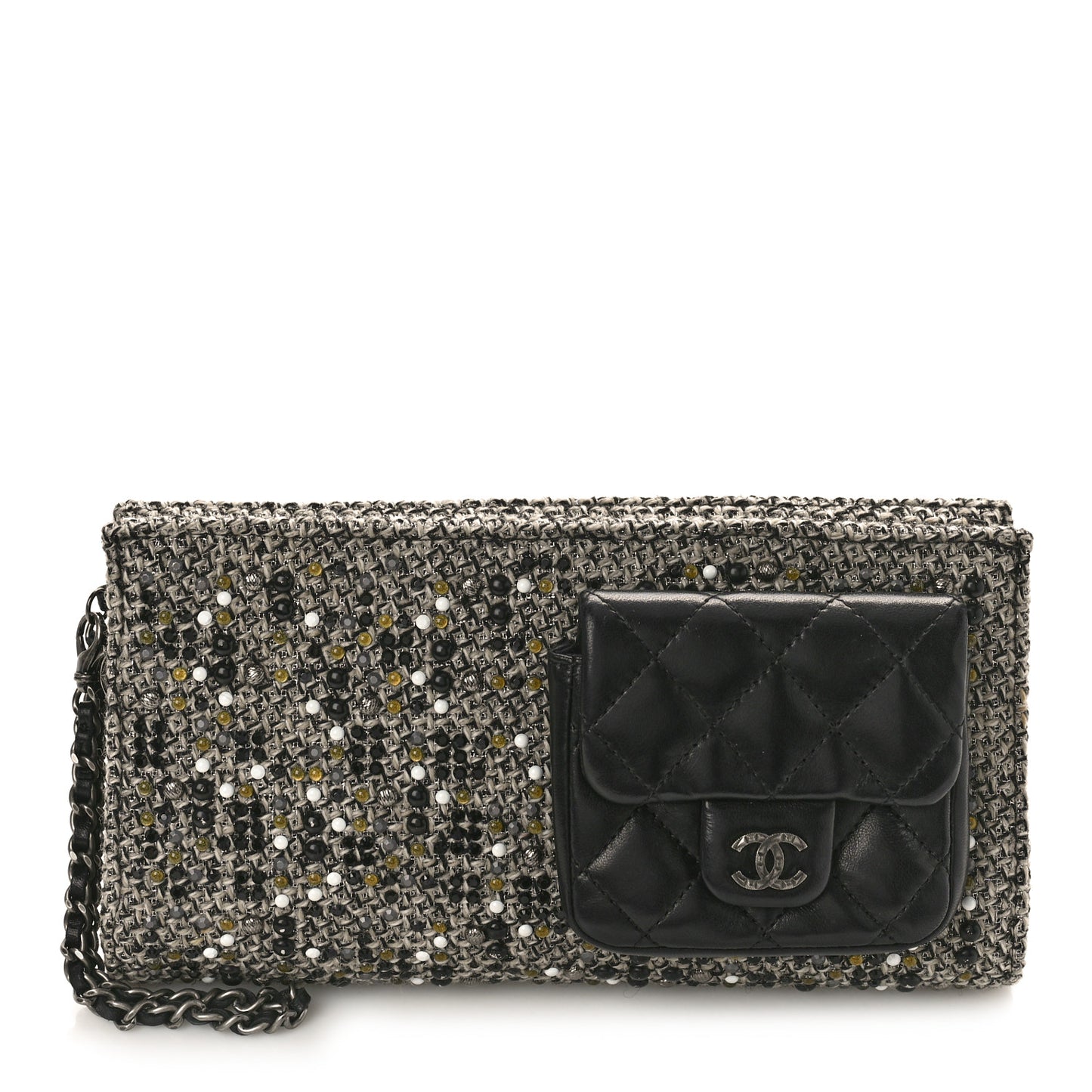 Tweed Lambskin Mineral Nights Pochette Wristlet Black