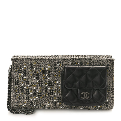 Chanel Tweed Lambskin Mineral Nights Pochette Wristlet Black 1 of 9