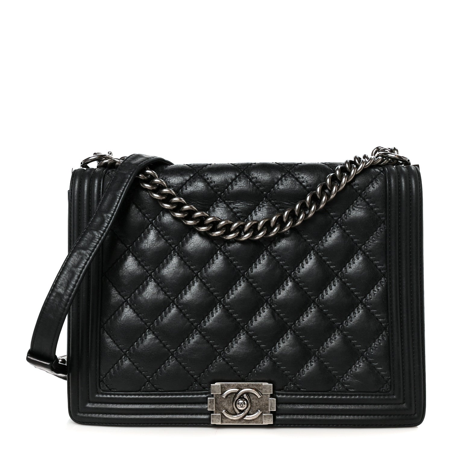 Chanel Calfskin Quilted Double Stitch New Medium Boy Flap Black 1 of 9