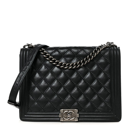 Chanel Calfskin Quilted Double Stitch New Medium Boy Flap Black 1 of 9