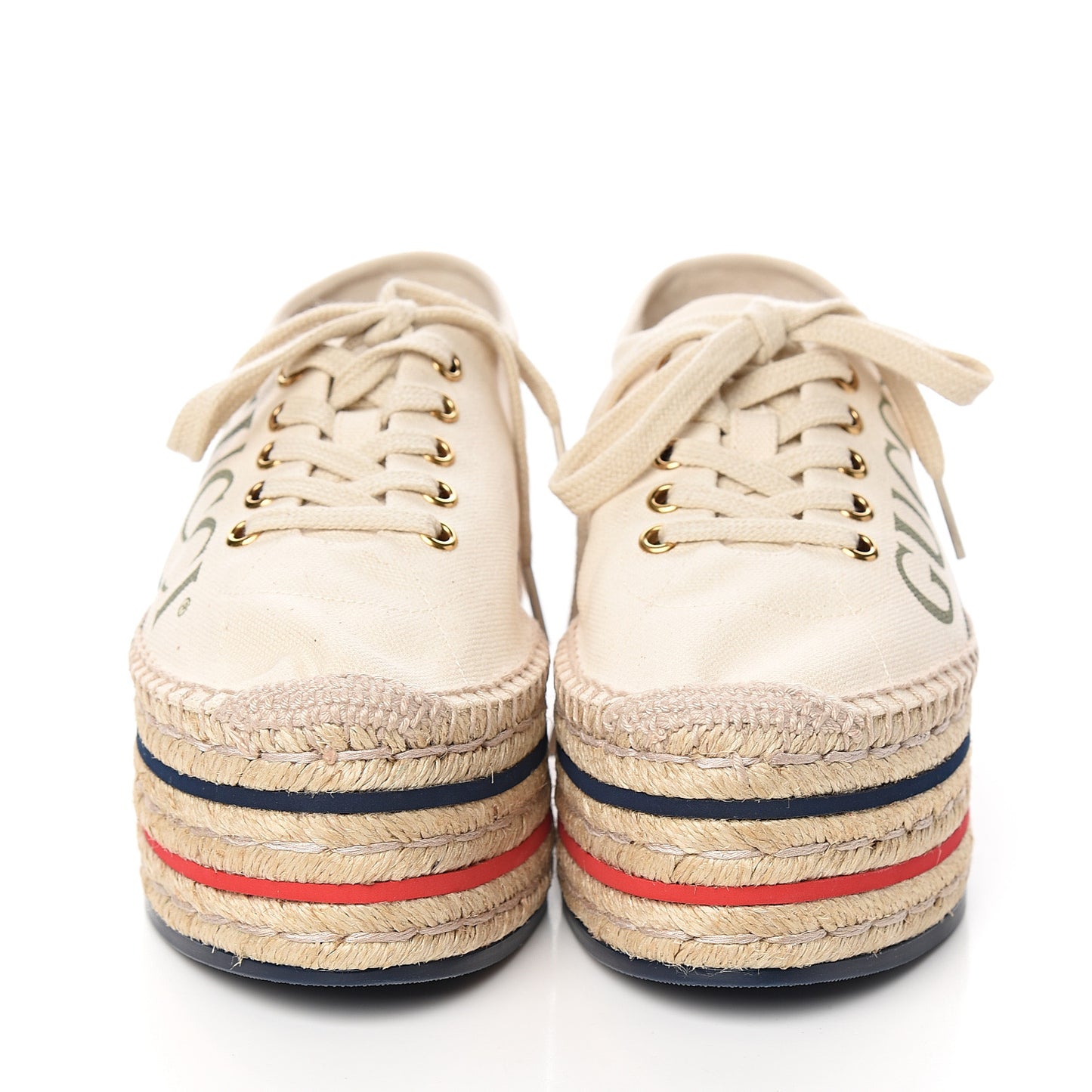 Canvas Logo Lace-Up Platform Espadrilles 37 Greggio Grege