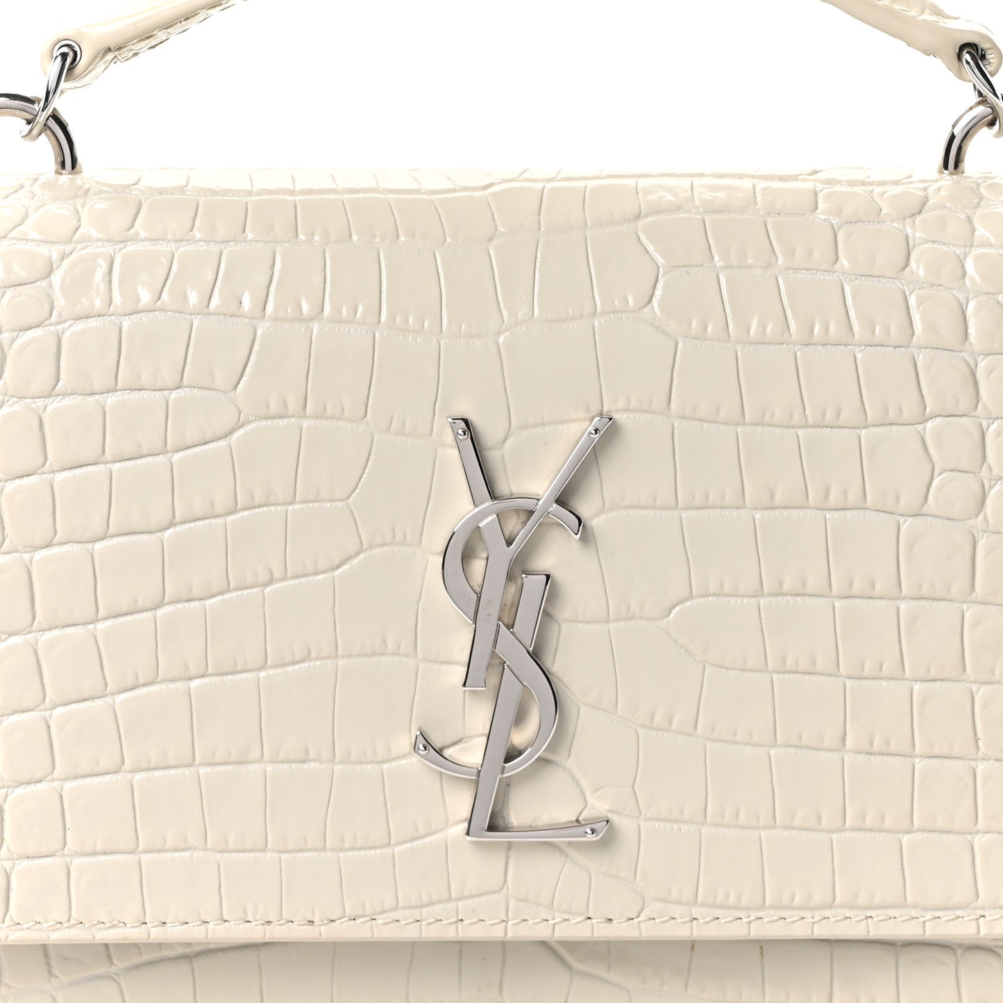Calfskin Crocodile Embossed Monogram Sunset Chain Wallet Blanc Vintage