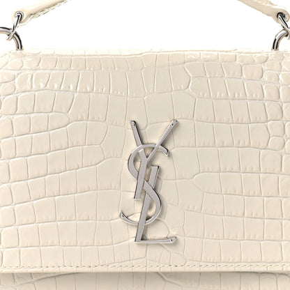 Saint Laurent Calfskin Crocodile Embossed Monogram Sunset Chain Wallet Blanc Vintage 7 of 9
