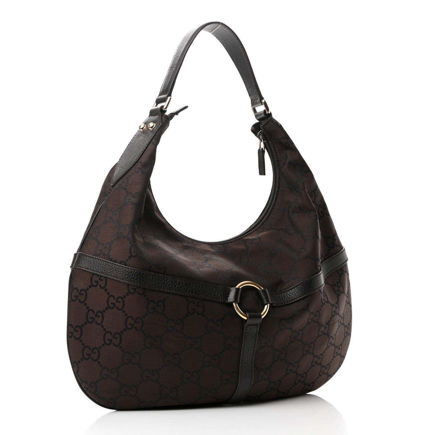 Gucci Canvas GG Reins Hobo Brown Black 2 of 15