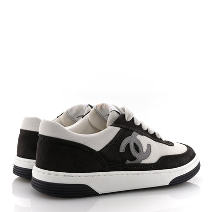 Chanel Suede Kidskin Womens CC Sneakers 37.5 Black White 5 of 13