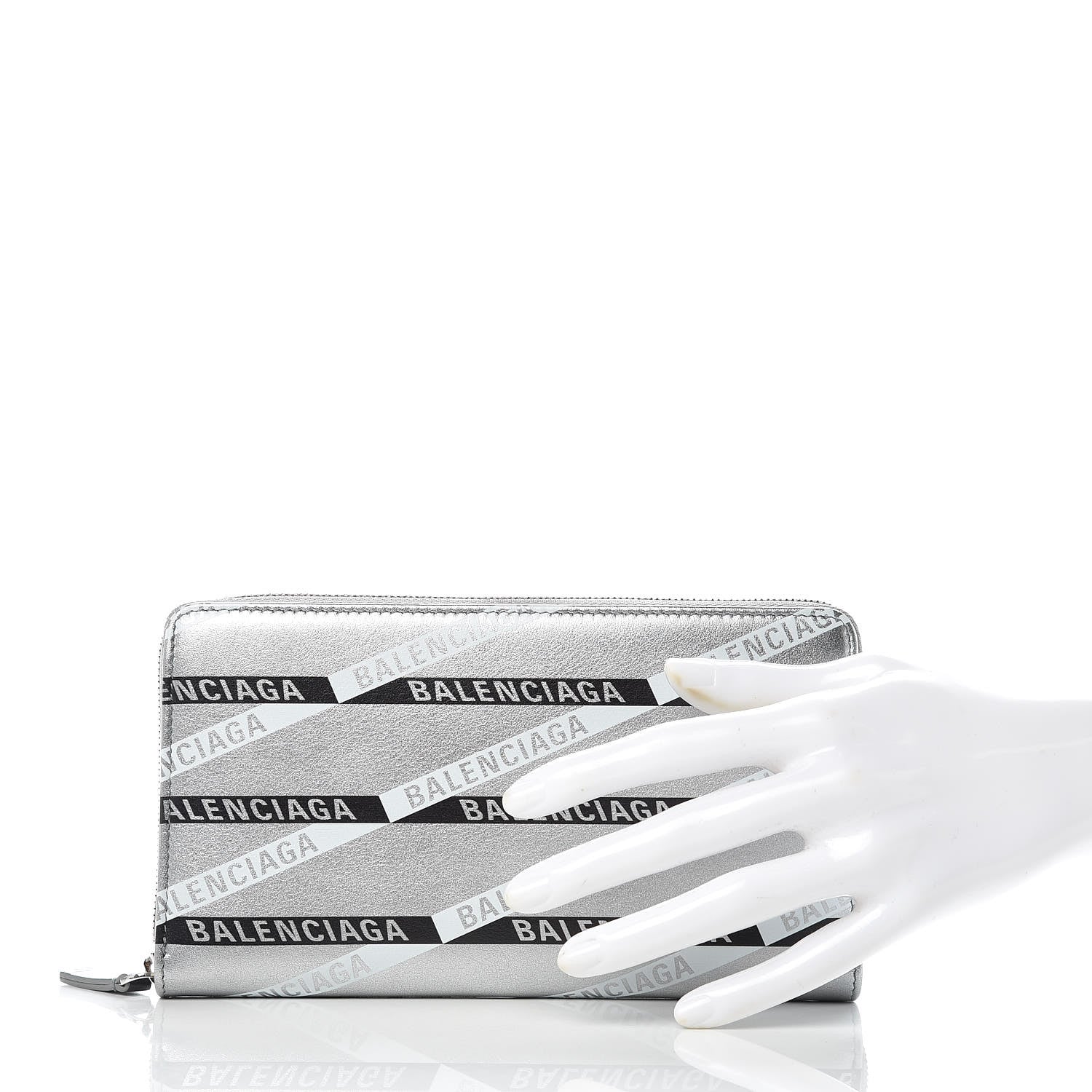 Balenciaga Metallic Calfskin Losange Monogram Everyday Continental Zip Around Wallet Silver Black White 2 of 9