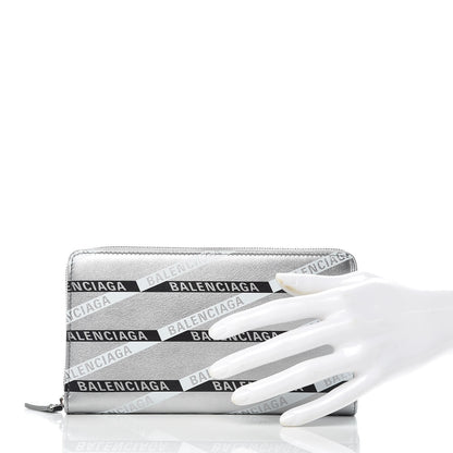 Balenciaga Metallic Calfskin Losange Monogram Everyday Continental Zip Around Wallet Silver Black White 2 of 9