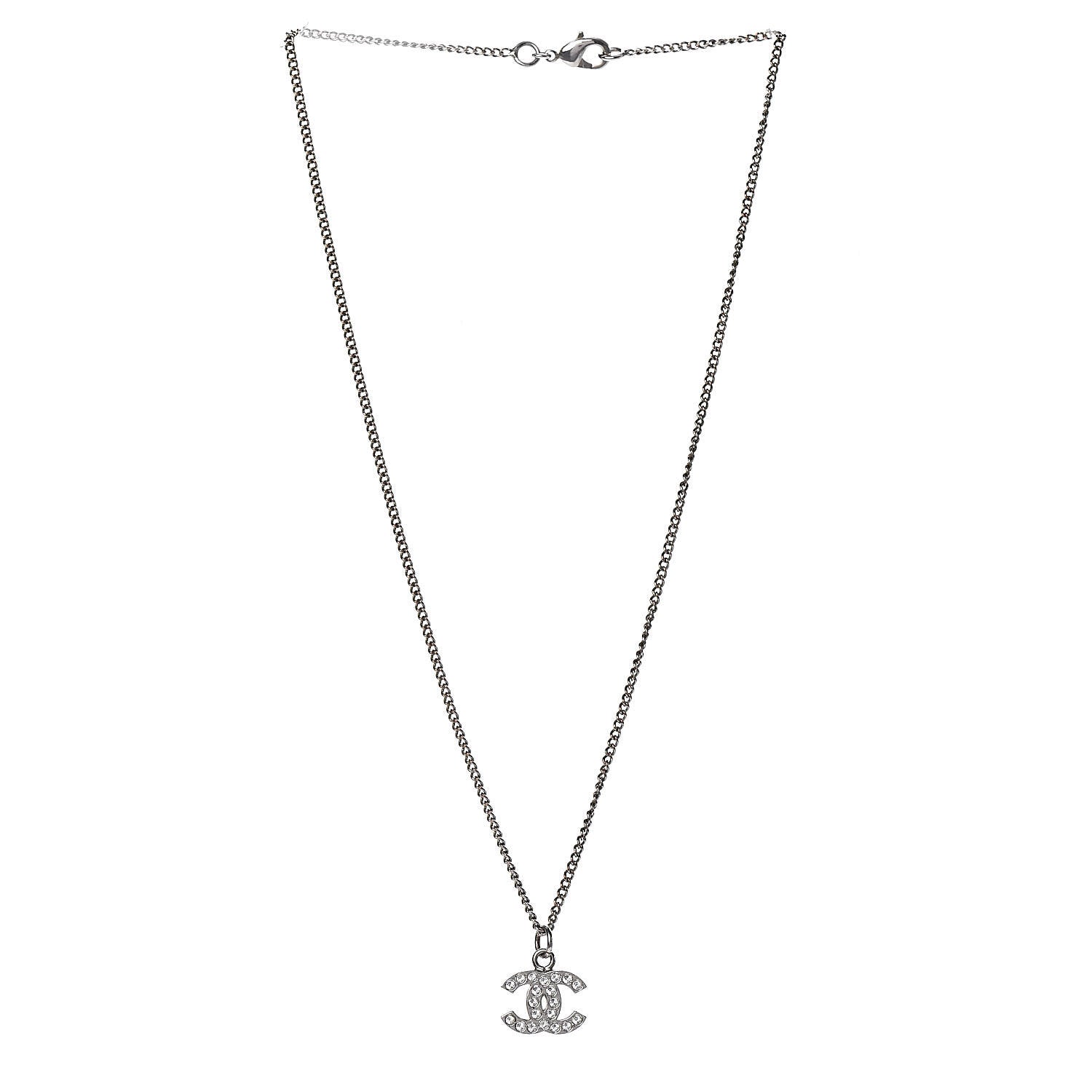 Chanel Crystal CC Necklace Silver 3 of 5