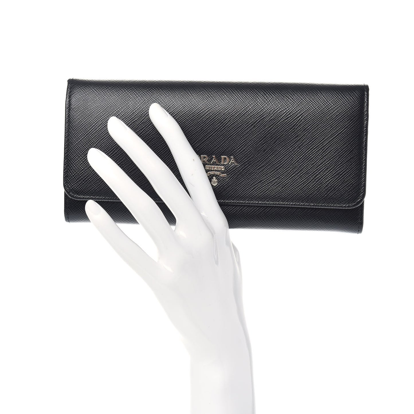 Saffiano Metal Continental Flap Wallet Black