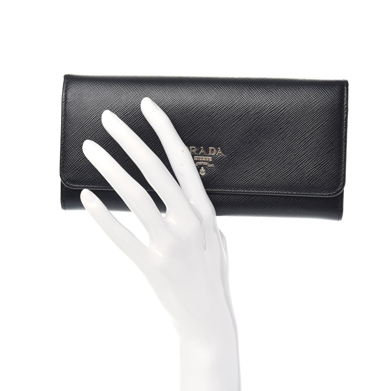 Prada Saffiano Metal Continental Flap Wallet Black 2 of 7