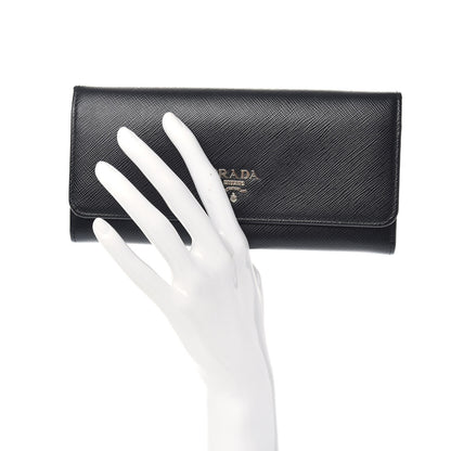 Prada Saffiano Metal Continental Flap Wallet Black 2 of 7