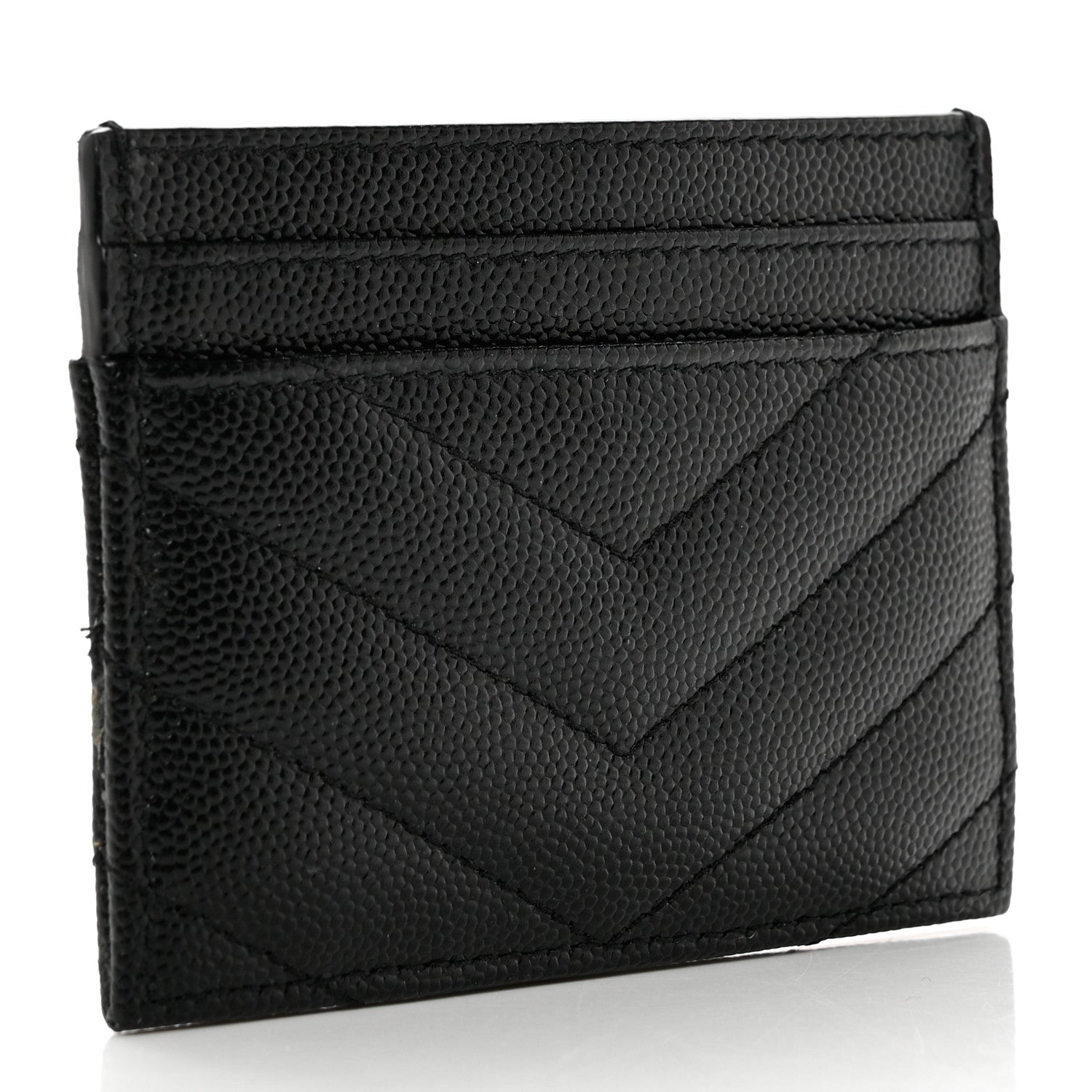 Saint Laurent Grain De Poudre Matelasse Chevron Monogram Credit Card Case Black 3 of 7