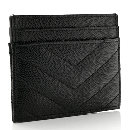 Saint Laurent Grain De Poudre Matelasse Chevron Monogram Credit Card Case Black 3 of 7