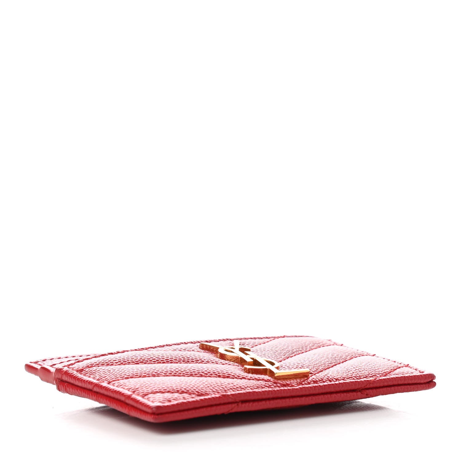 Saint Laurent Grain De Poudre Matelasse Chevron Monogram Credit Card Case Bandana Red 4 of 8