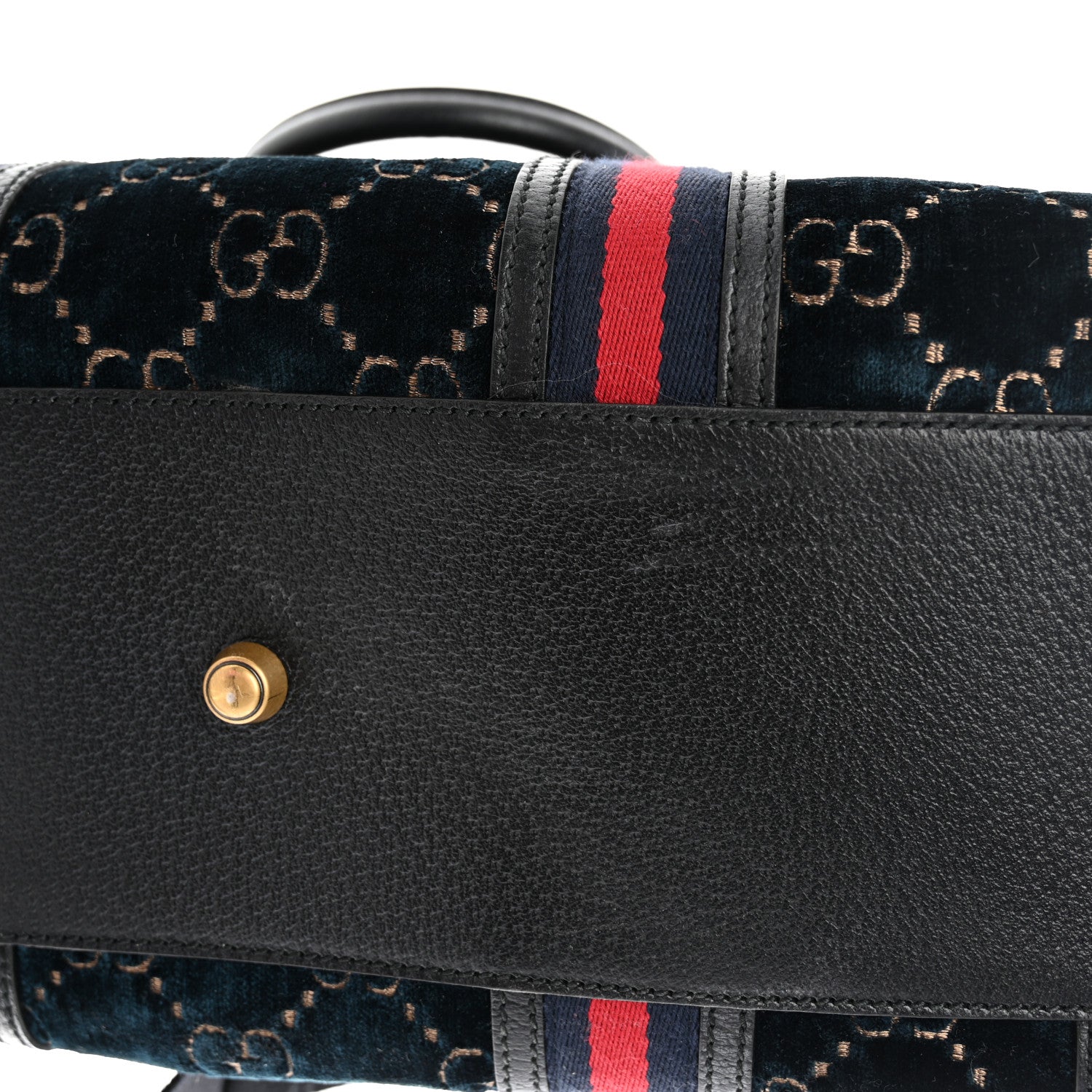 Gucci Velvet GG Monogram Textured Calfskin Web Medium Duffle Bag Blue Beige Black 10 of 11