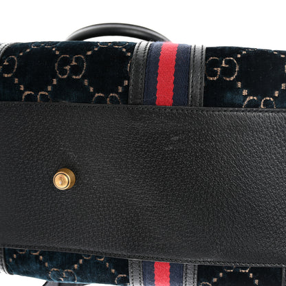 Gucci Velvet GG Monogram Textured Calfskin Web Medium Duffle Bag Blue Beige Black 10 of 11
