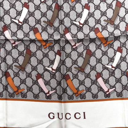 Gucci Silk Monogram Riding Boot Print Scarf White Brown 2 of 3