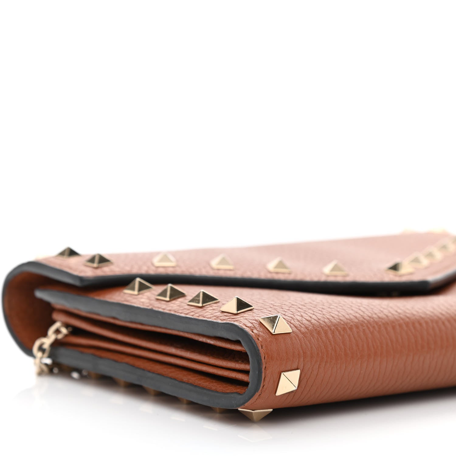 Valentino Garavani Pebbled Calfskin Rockstud Envelope Wallet on Chain Bright Cognac 8 of 10