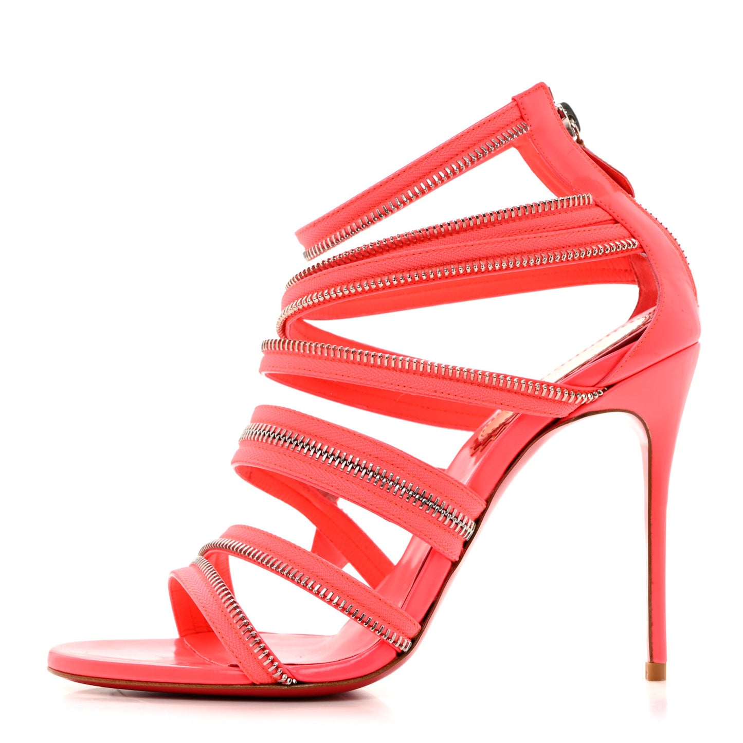 Patent Unzip Booty 100 Sandals 39.5 Fluo Pink Silver