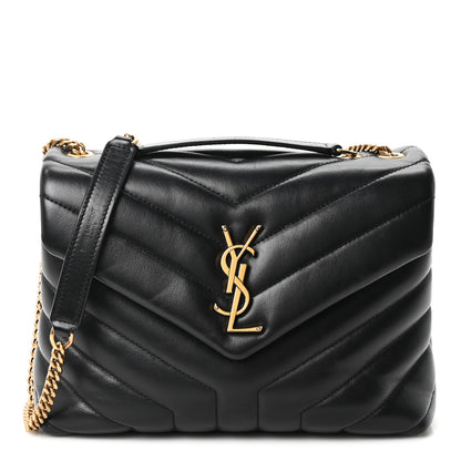 Saint Laurent Calfskin Y Quilted Monogram Small Loulou Chain Satchel Black Black 1 of 10
