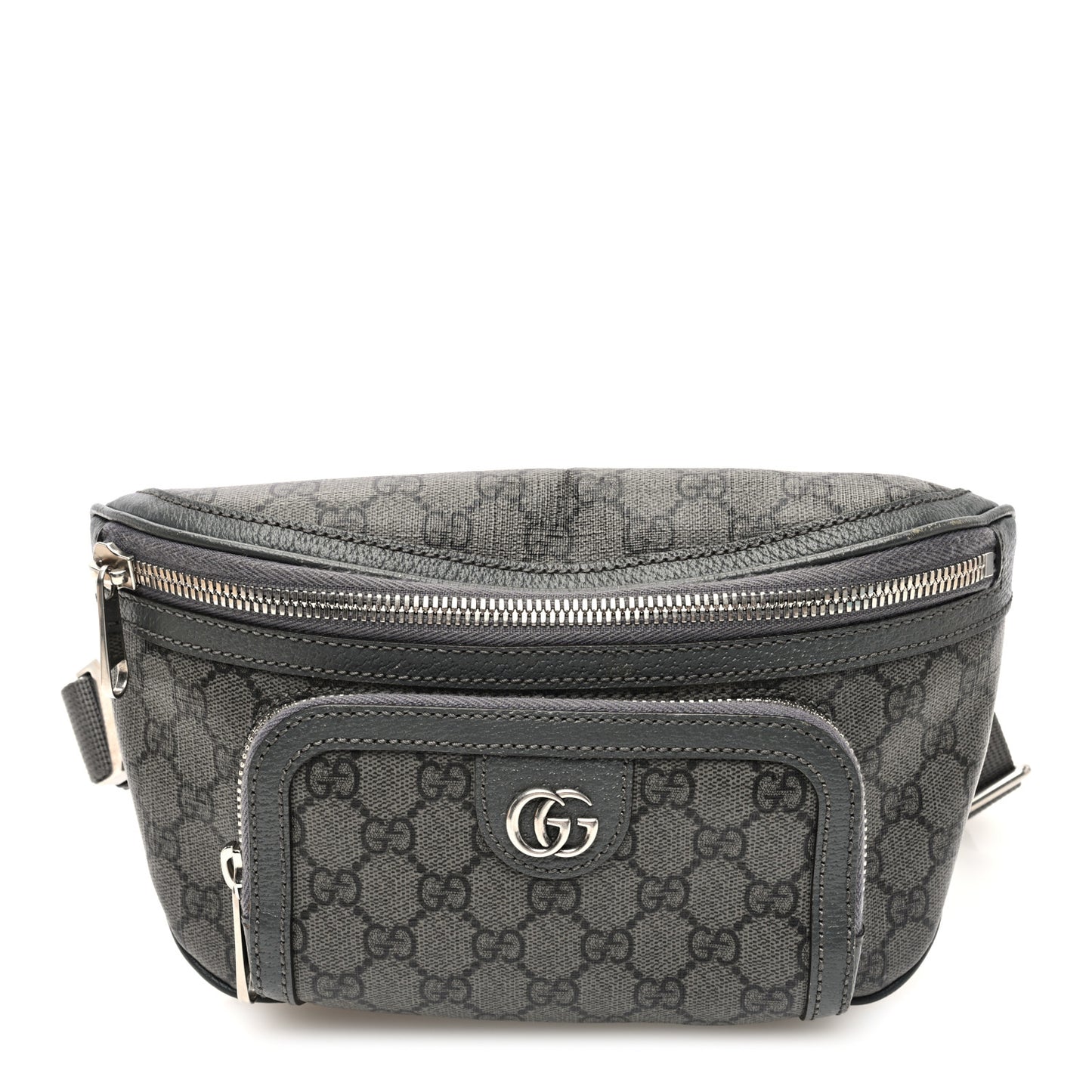 GG Supreme Monogram Textured Dollar Calfskin Ophidia Belt Bag Grey Black Graphite Grey