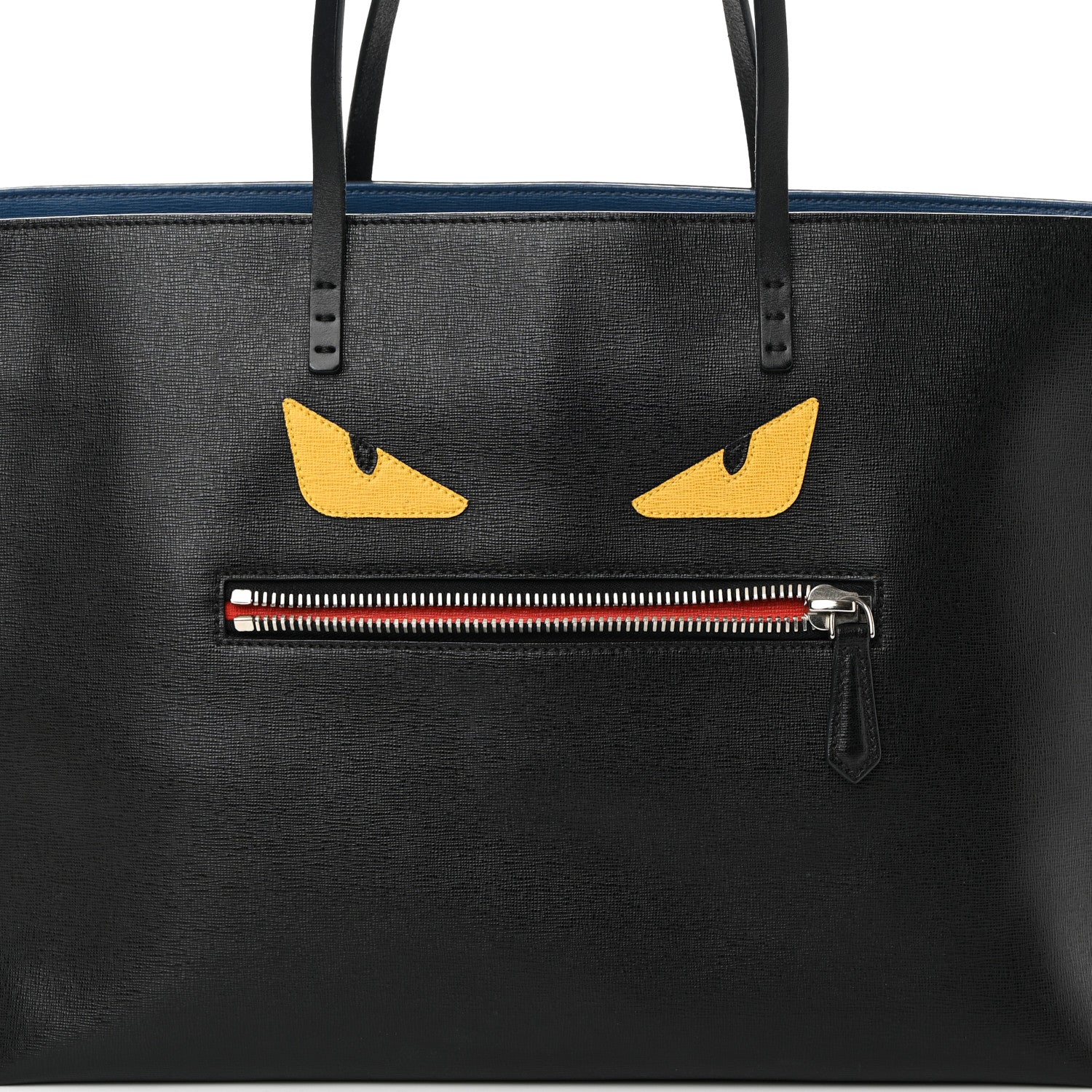 Fendi Vitello Elite Cuoio Monster Buggies Medium Roll Tote Black Multicolor Blue Cobalto 8 of 20