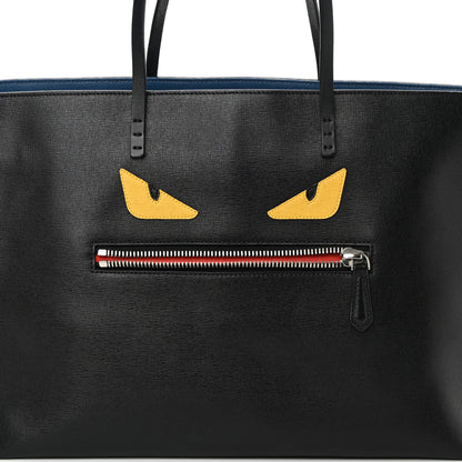 Fendi Vitello Elite Cuoio Monster Buggies Medium Roll Tote Black Multicolor Blue Cobalto 8 of 20