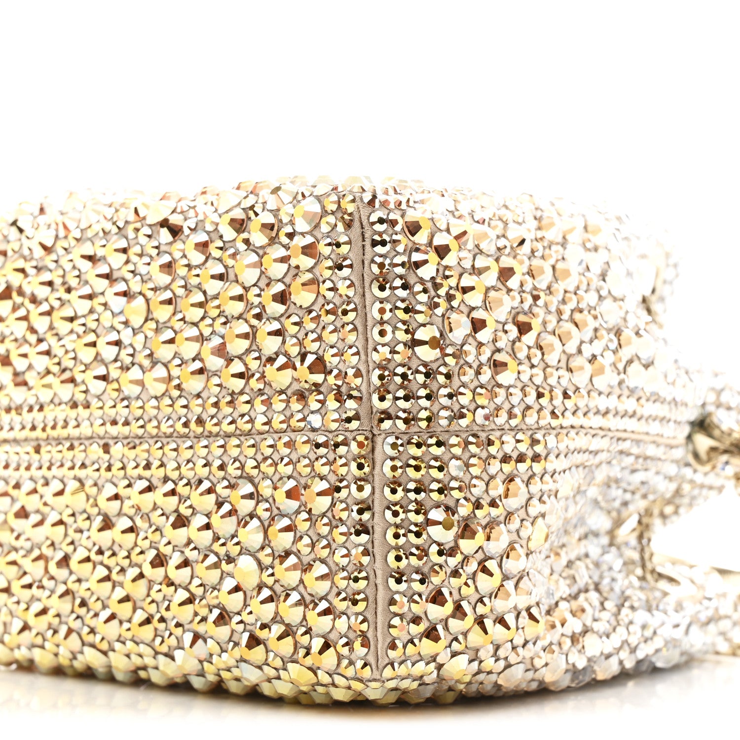 Jimmy Choo Satin Hotfix Crystal Embellished Bon Bon Bucket Bag Gold Silver 8 of 9