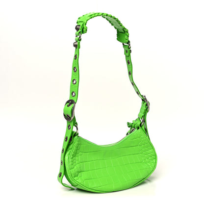Balenciaga Extra Supple Calfskin Crocodile Embossed Le Cagole Shoulder Bag XS Acid Green 4 of 11