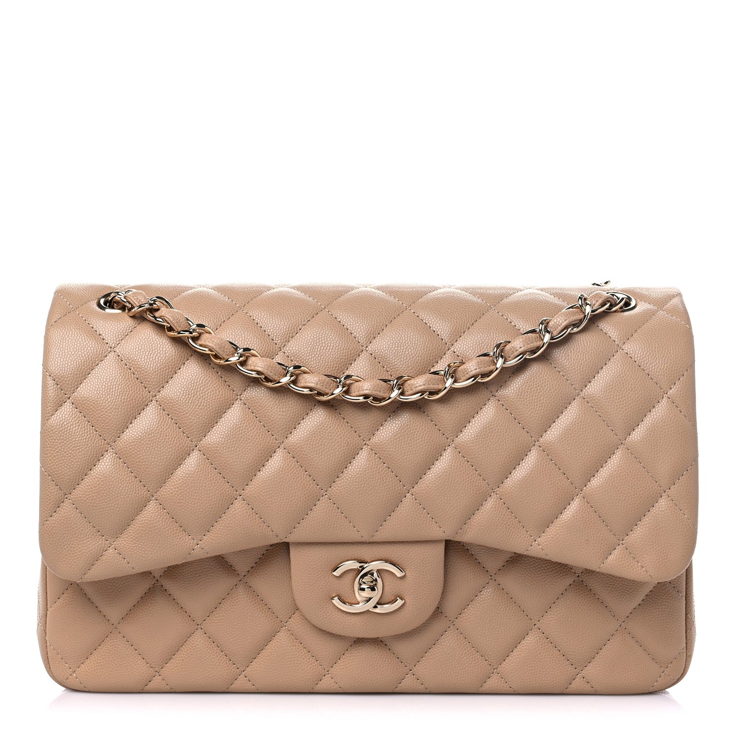 Caviar Quilted Jumbo Double Flap Beige
