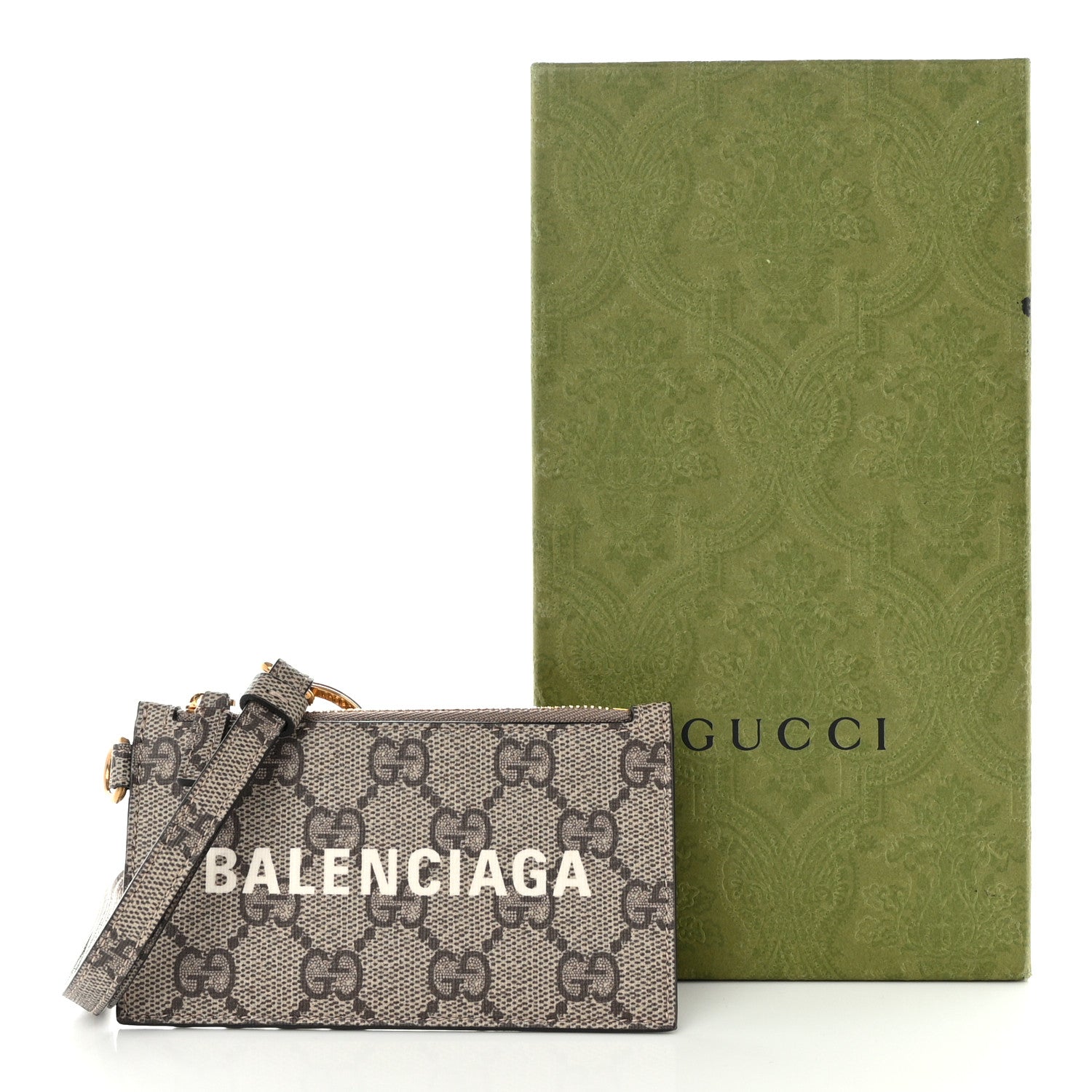 Gucci X BALENCIAGA GG Supreme Monogram Logo Card Case With Strap Beige Ebony 10 of 10