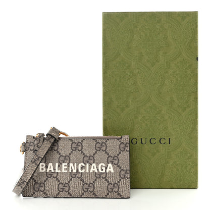 Gucci X BALENCIAGA GG Supreme Monogram Logo Card Case With Strap Beige Ebony 10 of 10