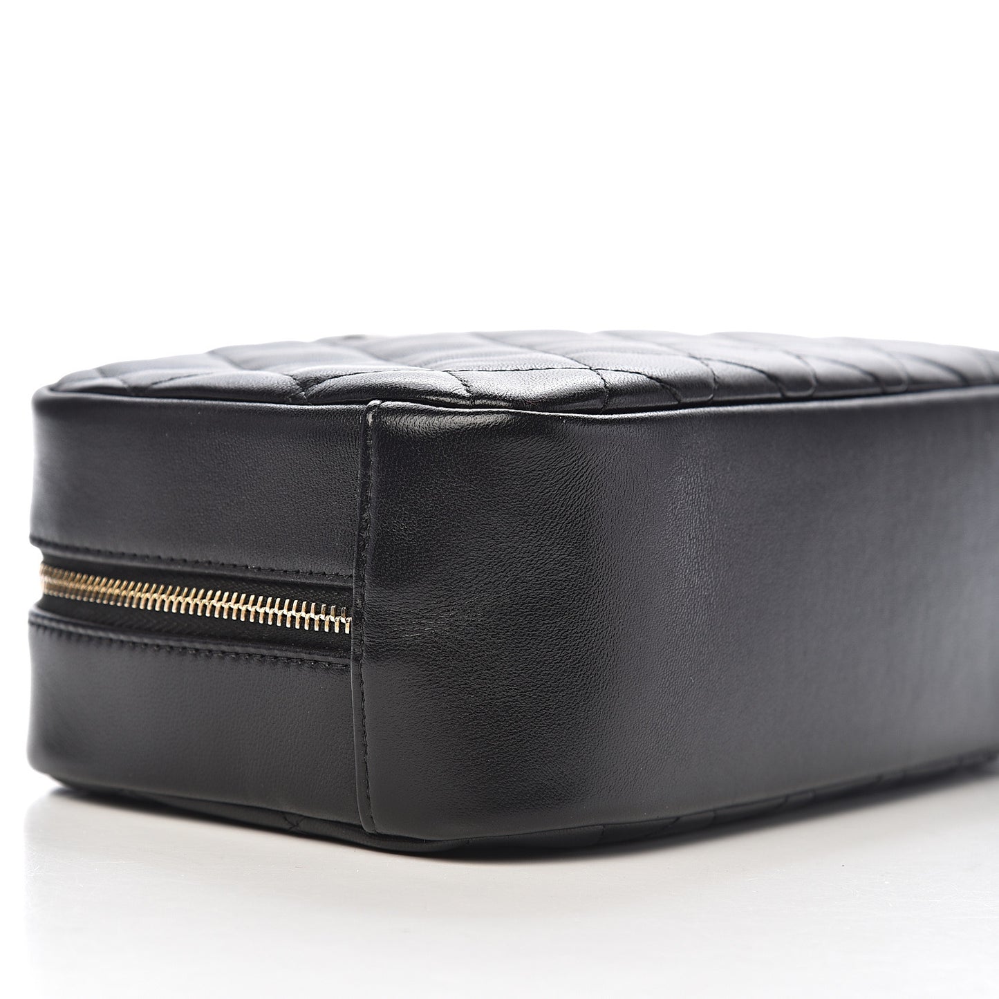 Lambskin Quilted Medium Curvy Pouch Cosmetic Case Black