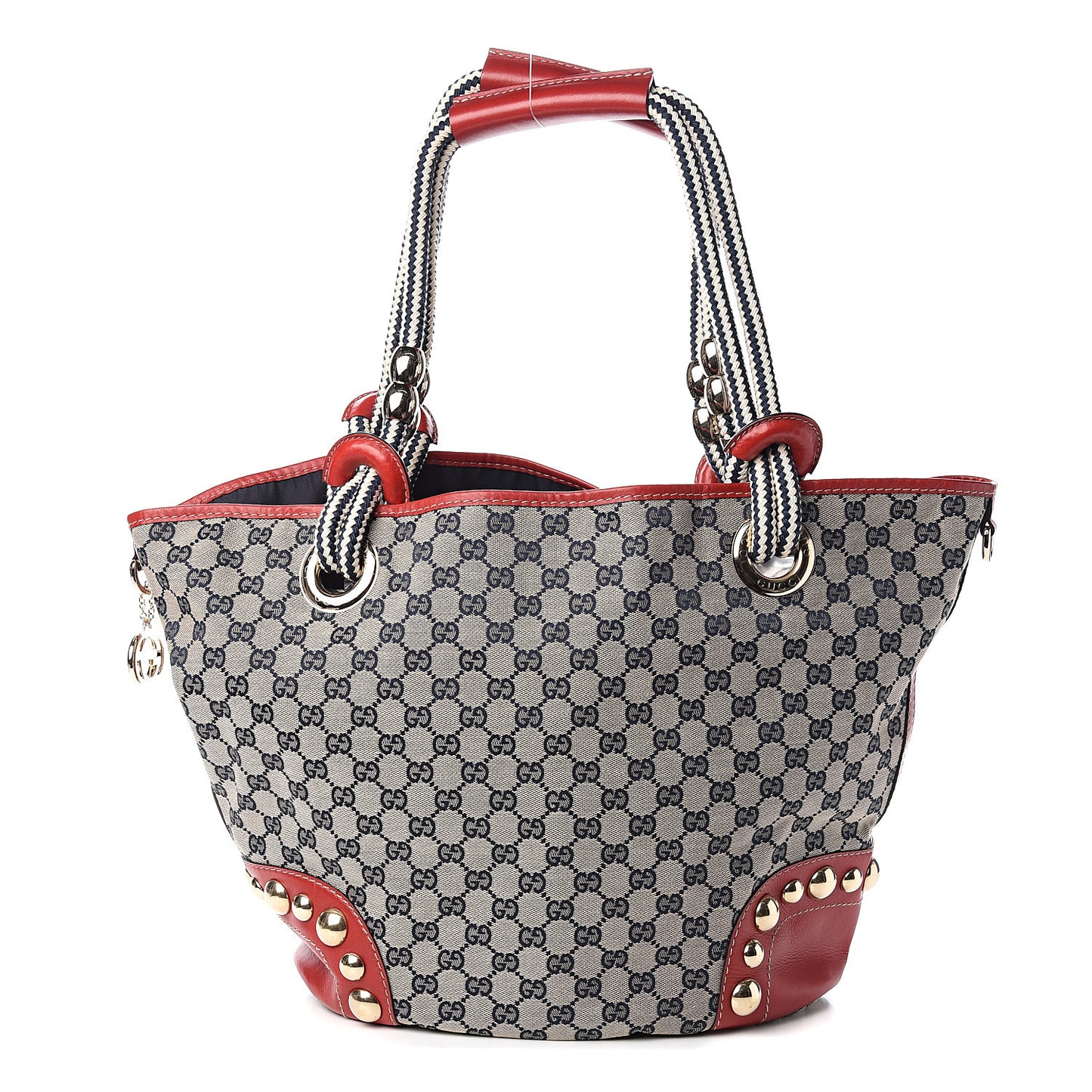 Monogram Studded Tote Navy Red
