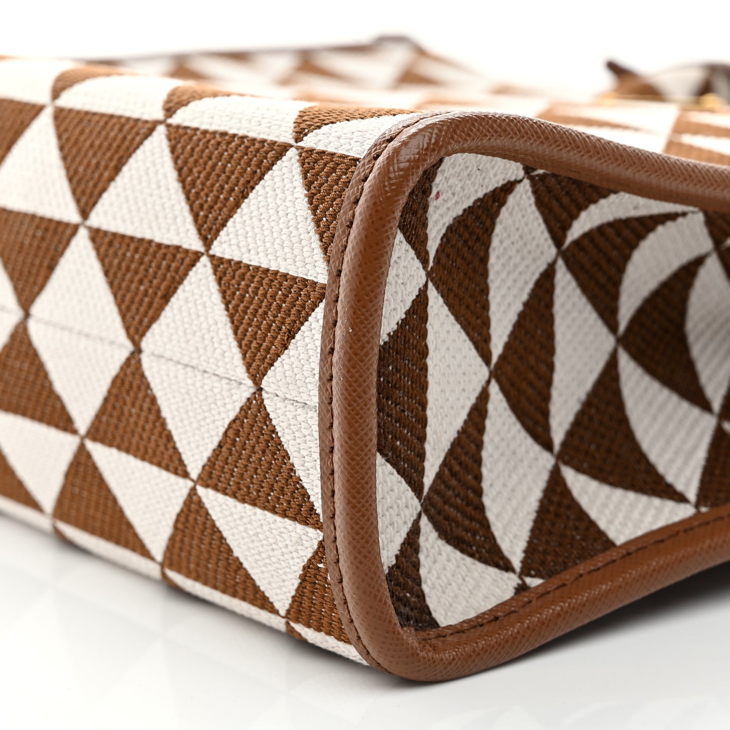 Jacquard Saffiano Triangolo Symbole Embroidered Small Tote Tobacco Talco