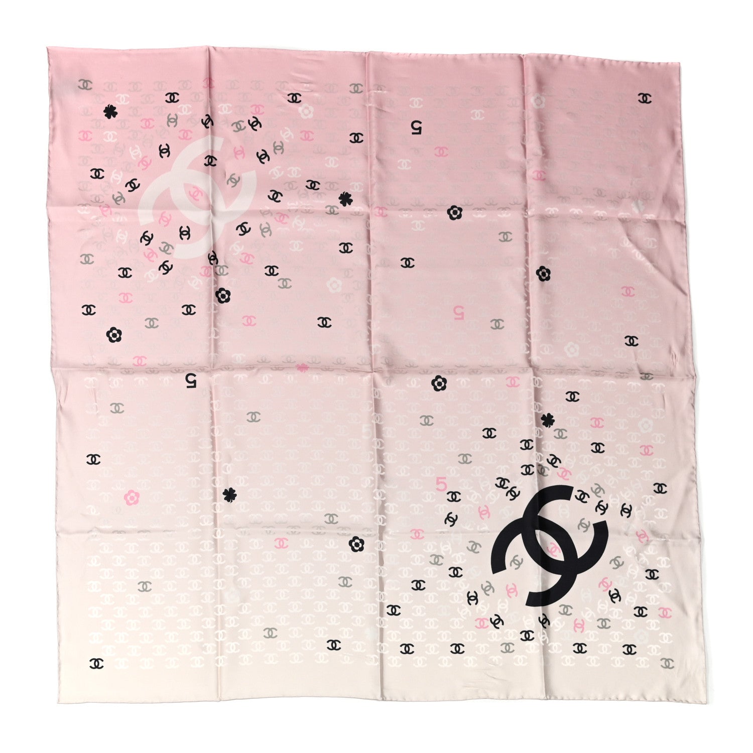 Chanel Silk CC Logo Scarf Pink Ecru Black 1 of 4