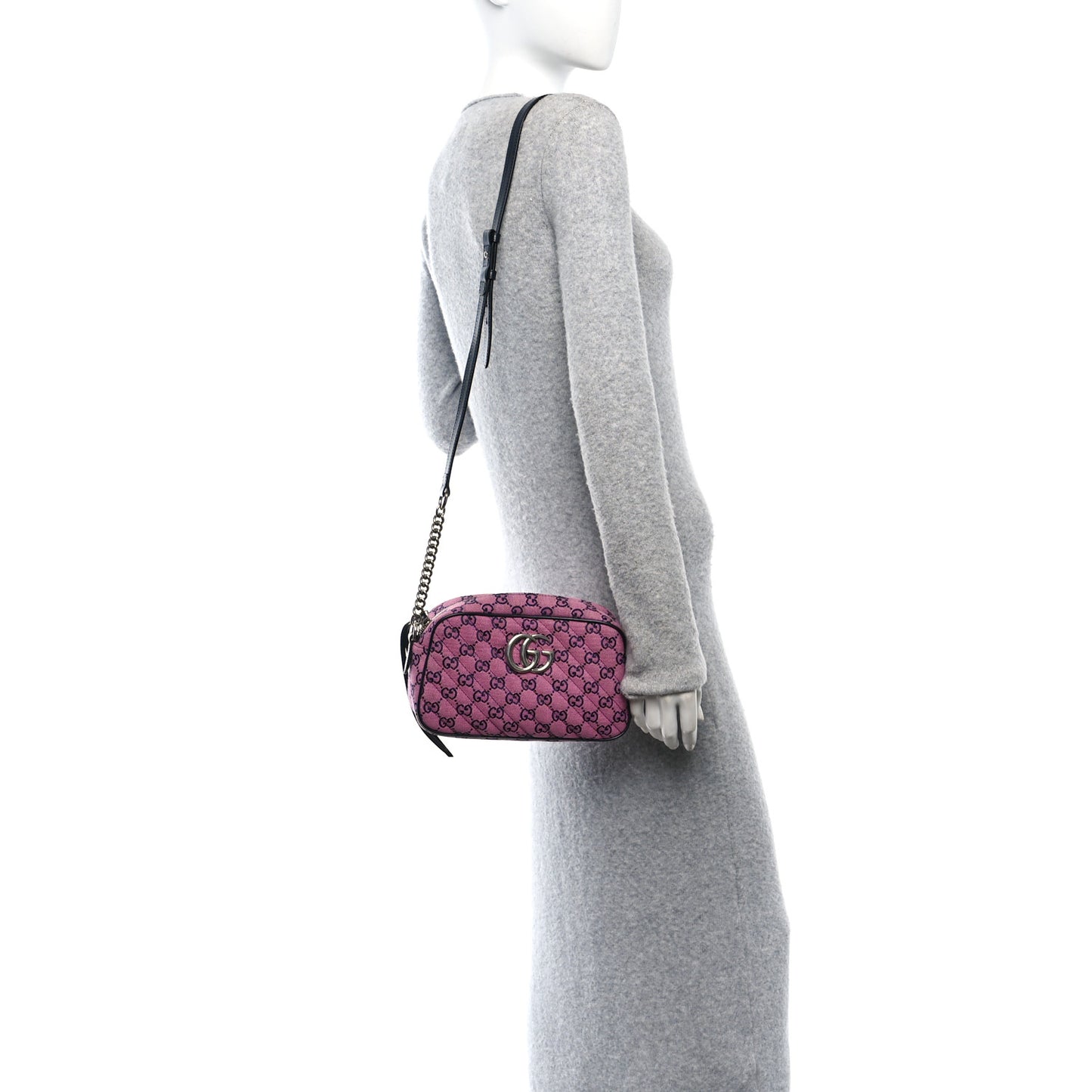 Monogram Multicolor Matelasse Diagonal Small GG Marmont Chain Shoulder Bag Pink Blue
