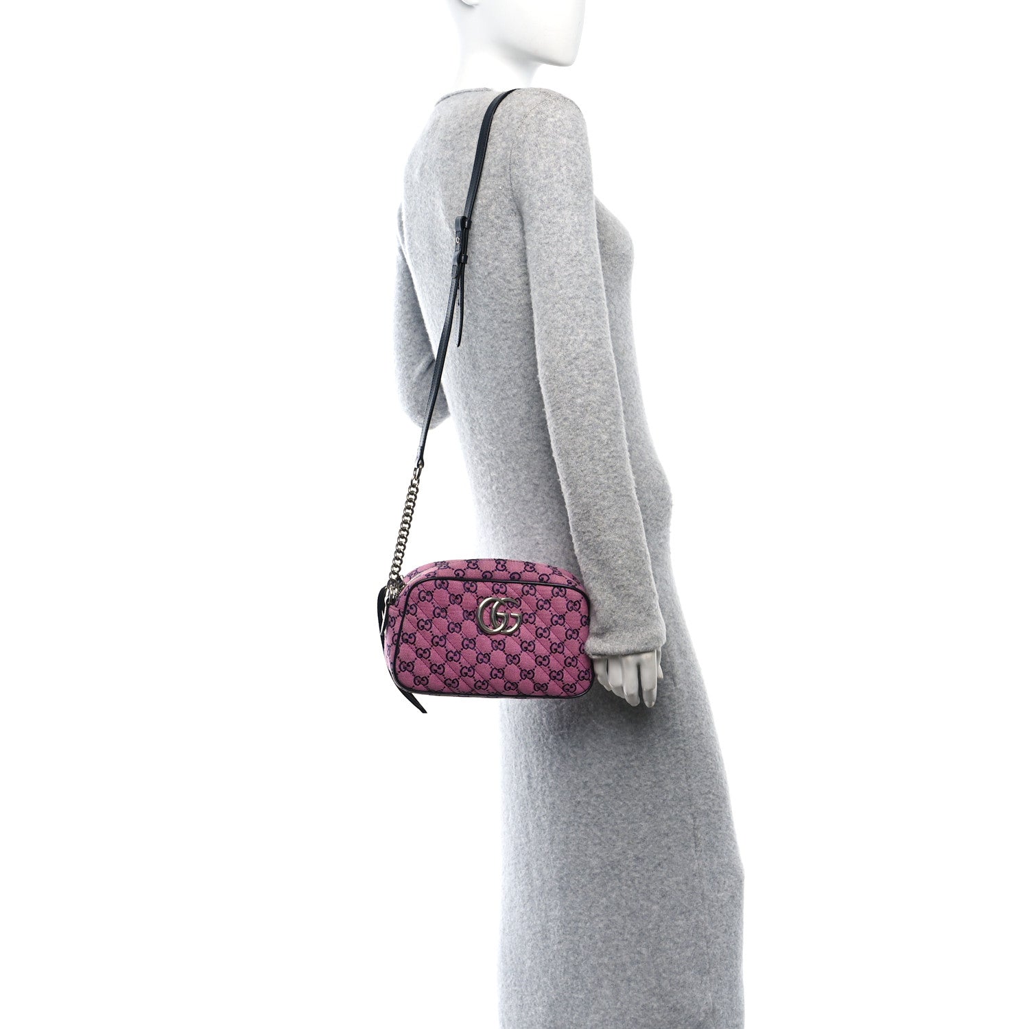 Gucci Monogram Multicolor Matelasse Diagonal Small GG Marmont Chain Shoulder Bag Pink Blue 2 of 10