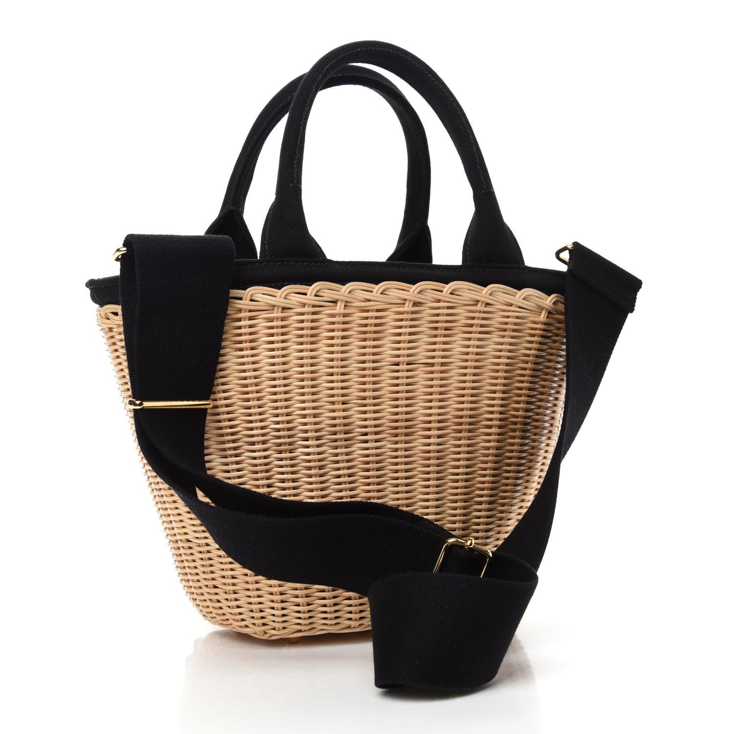 Prada Wicker Canvas Shoulder Bag Naturale Black 3 of 16