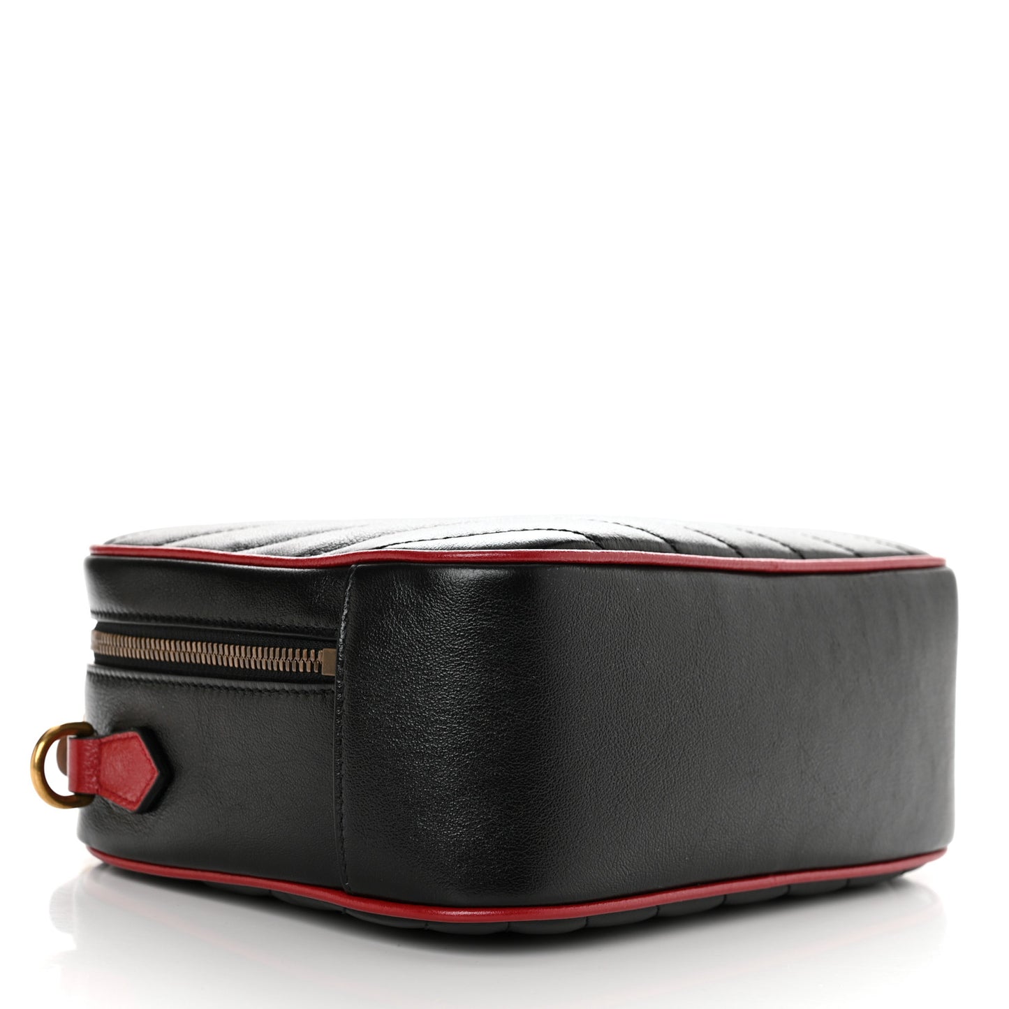 Vintage Effect Calfskin Matelasse Diagonal Small Torchon GG Marmont Bamboo Top Handle Shoulder Bag Black Romantic Cherry