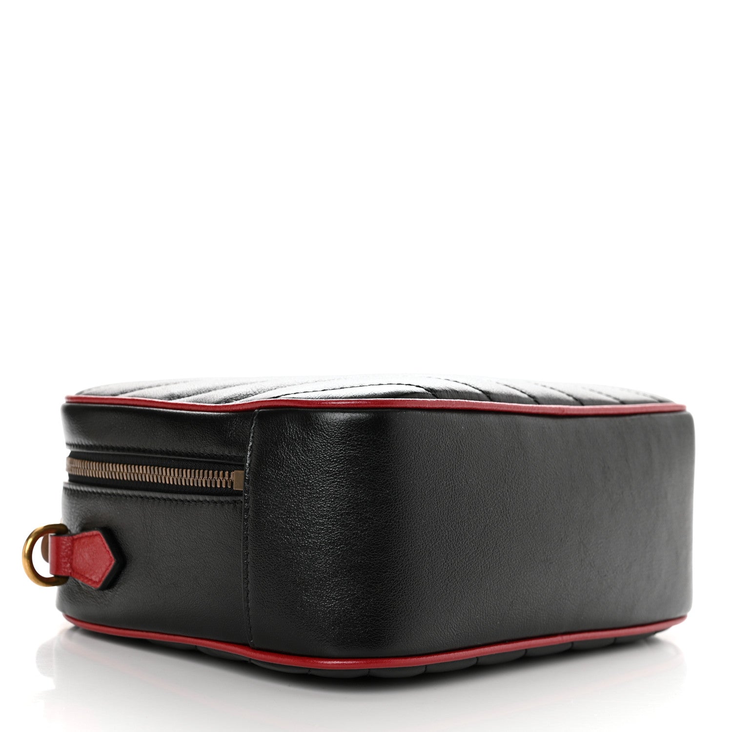 Gucci Vintage Effect Calfskin Matelasse Diagonal Small Torchon GG Marmont Bamboo Top Handle Shoulder Bag Black Romantic Cherry 4 of 10