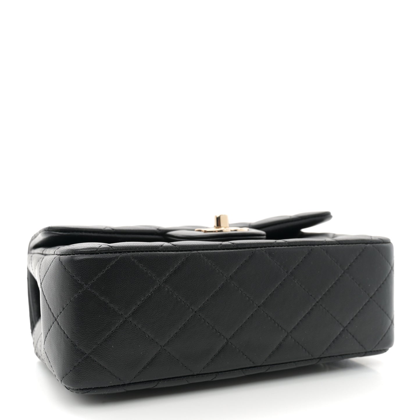 Lambskin Quilted Mini Top Handle Rectangular Flap Black