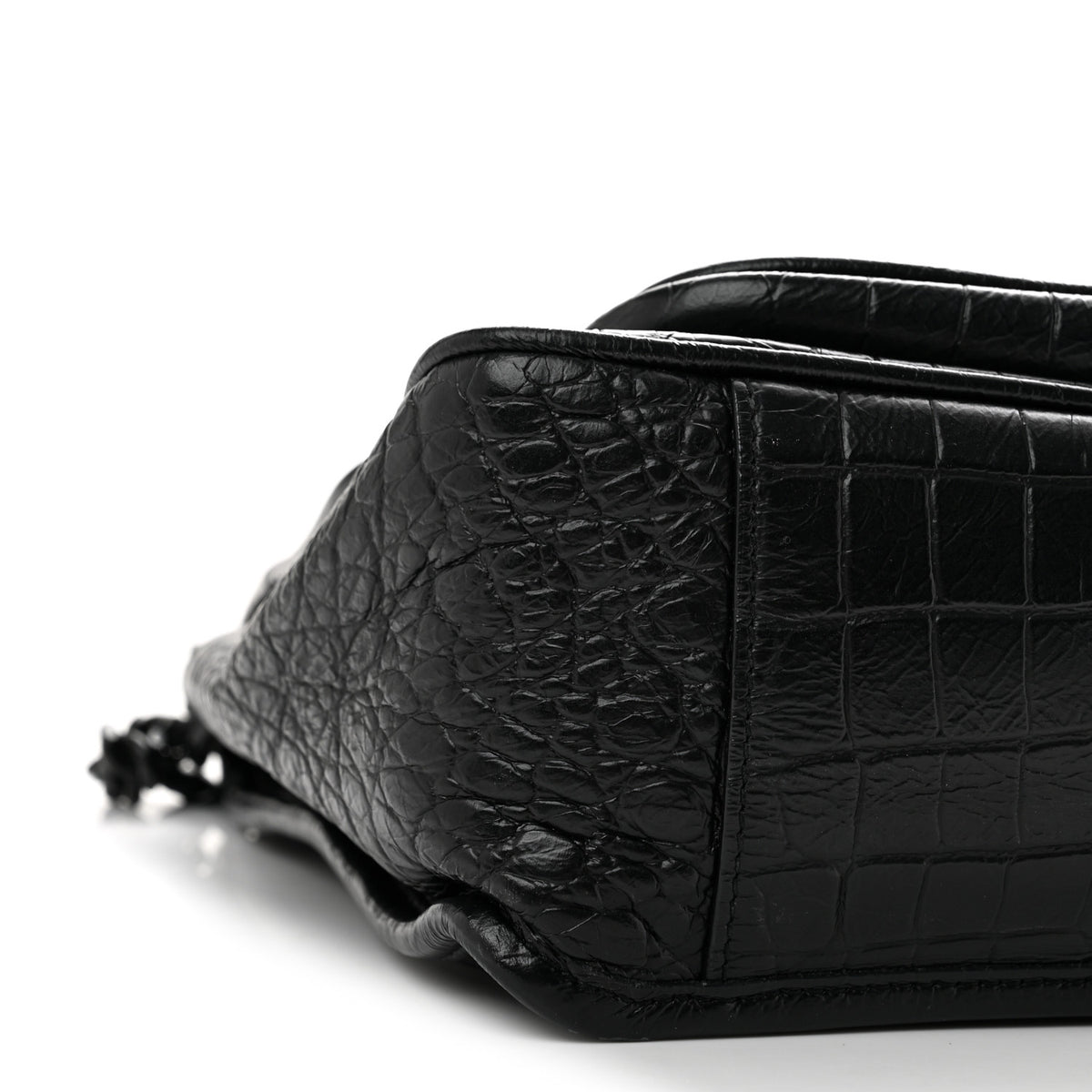 Crocodile Embossed Lambskin Monogram Medium Niki Chain Satchel Black