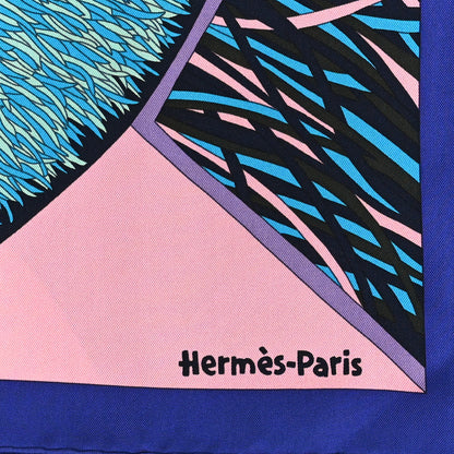 Hermes Silk A Travers Champs Scarf 90 Bleu Vert Rose 2 of 3